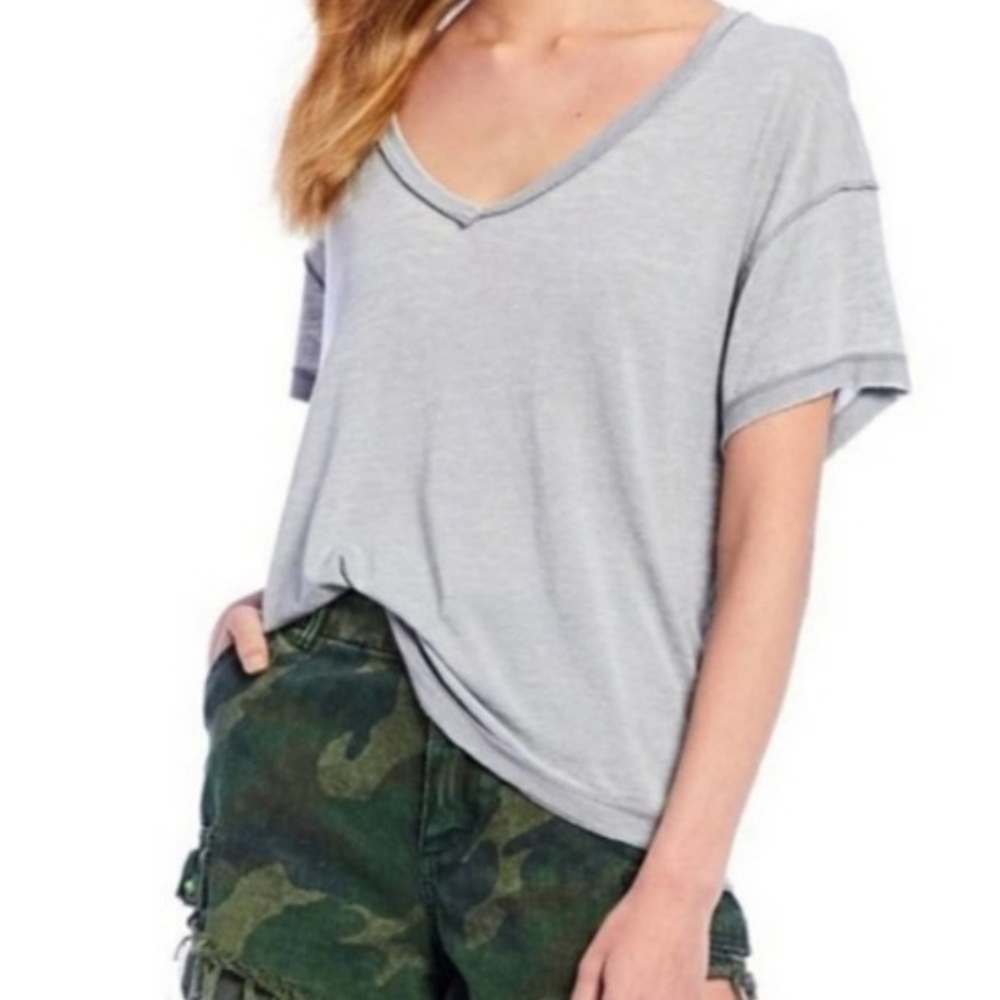 We The Free All Mine Tee Light Grey Oversized Boho Lightweight Short Sleeve